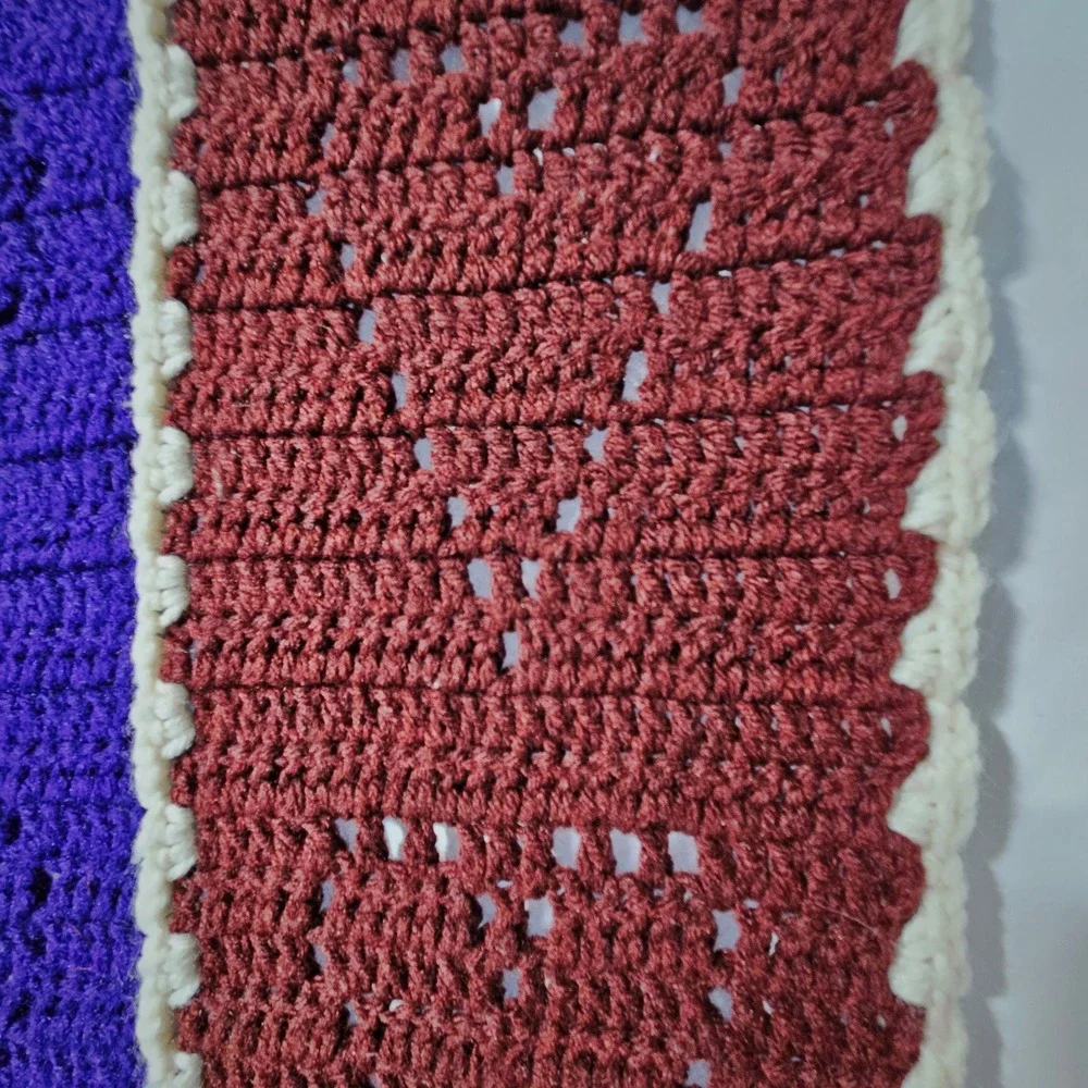 Handmade Stripe Heart Crochet/Knit Afghan Blanket Throw Brown Blue Green 66